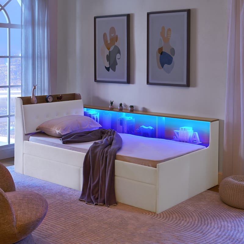 Twin Size Velvet Daybed with Wireless Charging Headboard