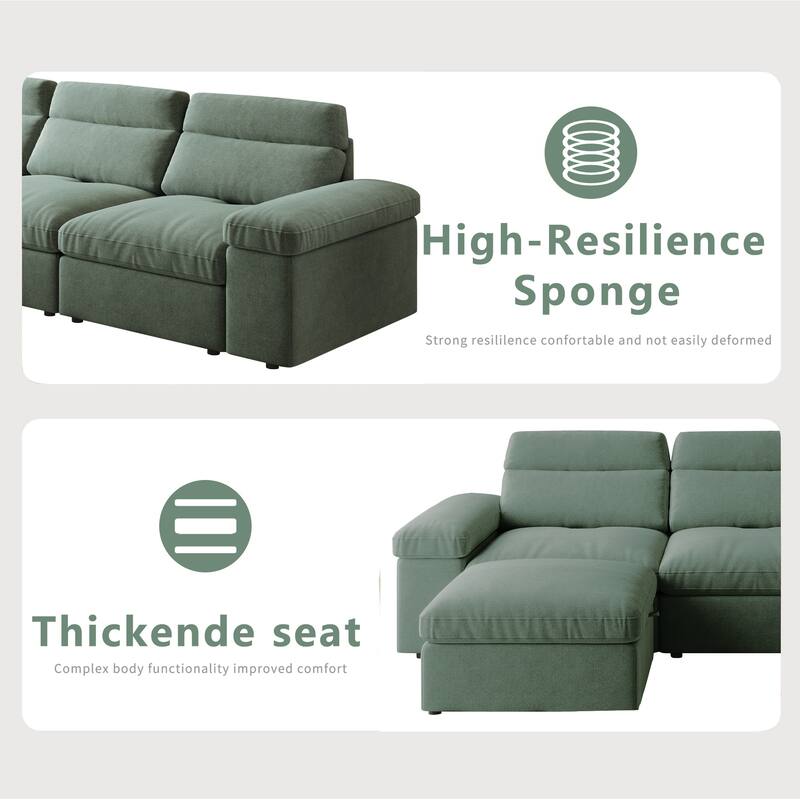 GDFStudio - Modern Adjustable 114" Modular Sofa with Cotton Linen Reclining Backrest and Storage