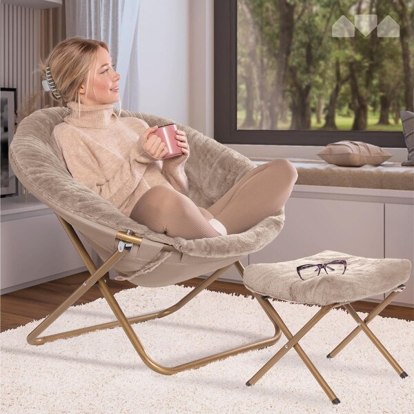 Cozy Chair with Footrest Ottoman Faux Fur Saucer Chair for Bedroom X Large Bed Bath Beyond 42289011