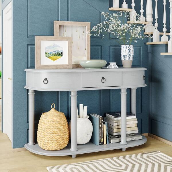 French Country Distressed Finish Entryway Table, Grey Wash Overstock 34536878