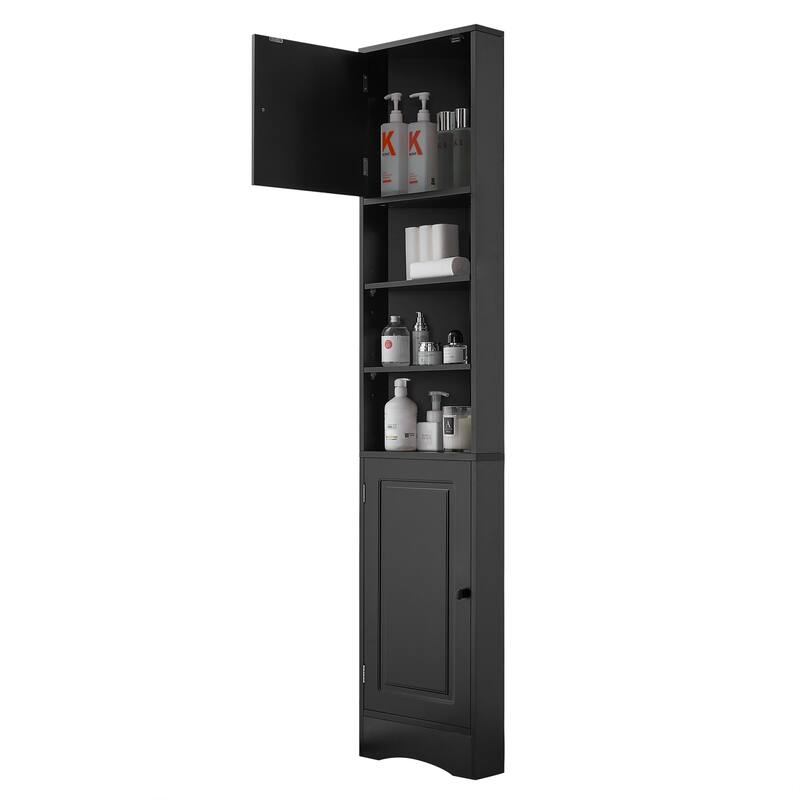 Multi-Functional Corner Cabinet Tall Bathroom Storage Cabinet With Two Doors And Adjustable Shelves