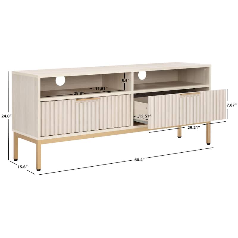 SAFAVIEH Lylia 2-Drawer 2-Shelf Entertainment Media Stand (Fits up to 65" Flatscreen TV) - 60.4 in. x 15.6 in. x 24.8 in.