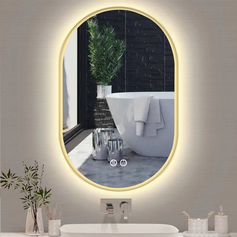 26''/32''/36''/40'' LED Oval Frameless Bathroom Backlit Vanity Mirror with Anti-Fog & Dimmable, Silver