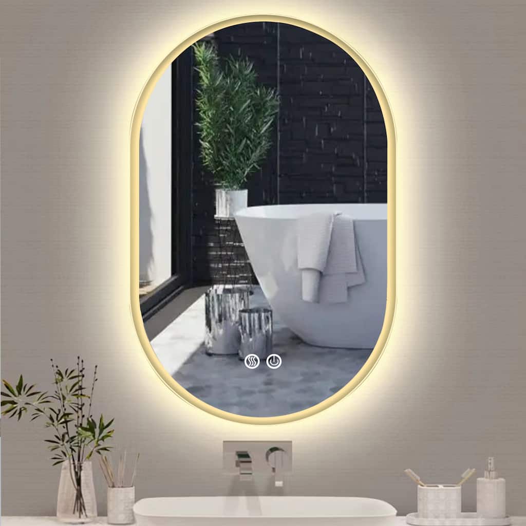 Modland 26''/32''/36''/40'' LED Oval Frameless Bathroom Backlit Vanity Mirror with Anti-Fog & Dimmable, Silver
