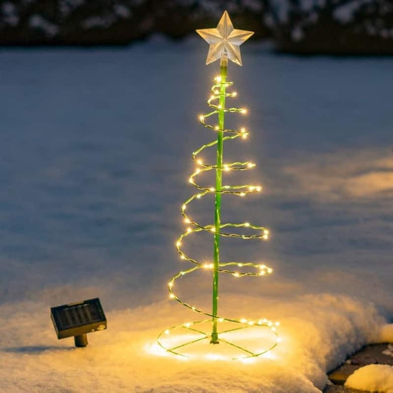 2 Ft. Tall Solar Pre-Lit LED Metal Christmas Tree Holiday Light Decoration - Multicolor or White - 1 Pack - Warm White
