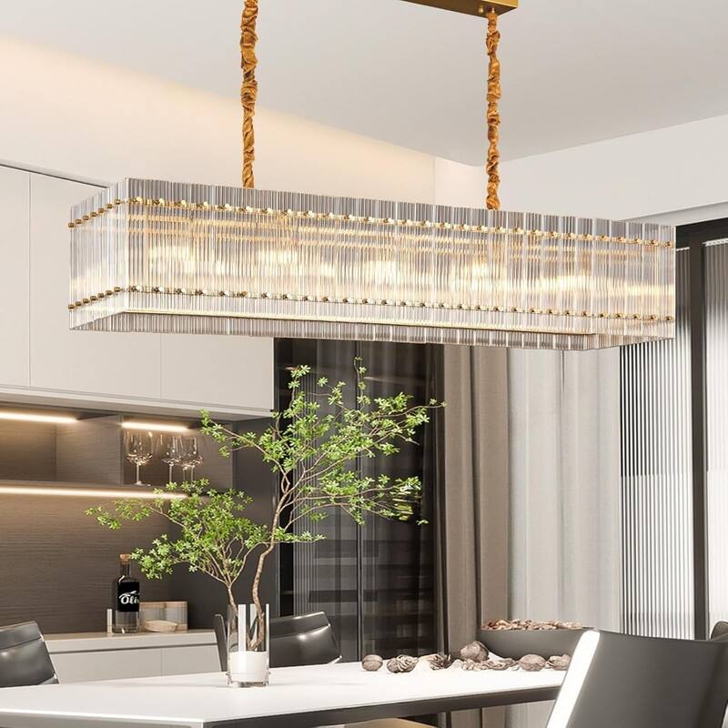 KAYLA 54" 10-Lights Black Luxury Linear Chandelier, Modern Chandelier - GOLD-LINEAR