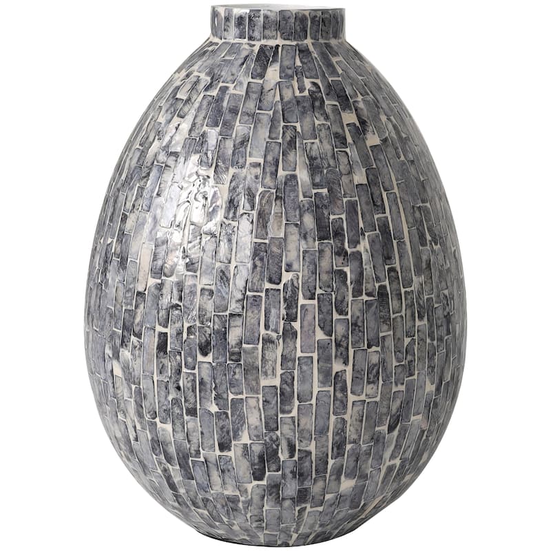 Gray Mother of Pearl Shell Handmade Mosaic Inspired Decorative Vase