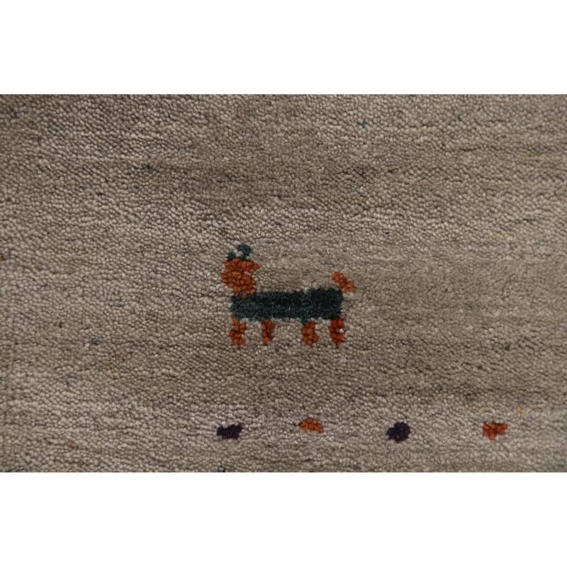 Modern Gabbeh Oriental Area Rug Handmade Beige Wool Carpet - 5'9" x 7'9"