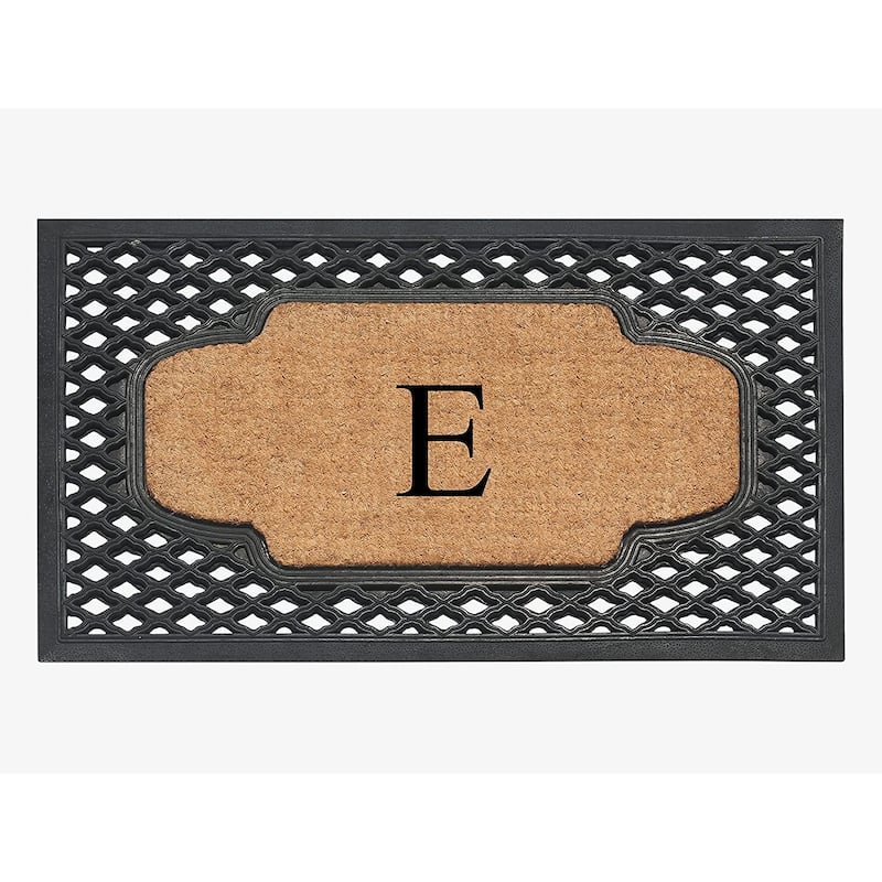 A1HC Mesh Border Rubber and Coir Large Heavy-Duty Outdoor Monogrammed Doormat, 23"X38" Black - E - Black