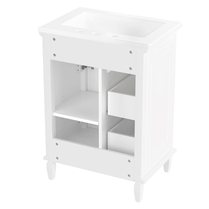 24" Bathroom Vanity with Sink, Bathroom Vanity Cabinet with One Flip Drawer and Two Drawers, Adjustable Shelf