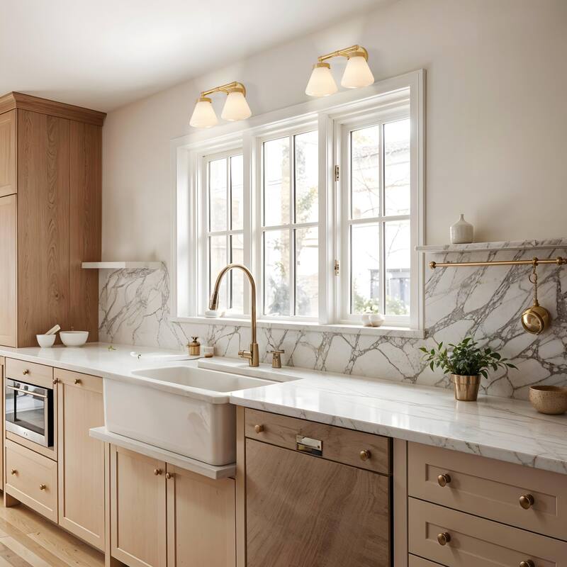 Modern Dual-Arm Wall Sconce - Metal, Glass & Matte Black, Ivory White Wall Sconce for Bathroom or Bedroom in Modern Style