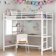 preview thumbnail 14 of 24, Twin Metal Loft Bed with Desk and Shelve, Black, Modern Kids Loft Bed White
