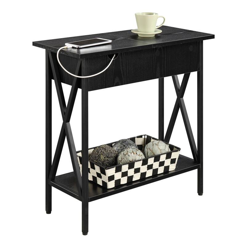 Convenience Concepts Tucson Flip Top End Table with Charging Station and Shelf
