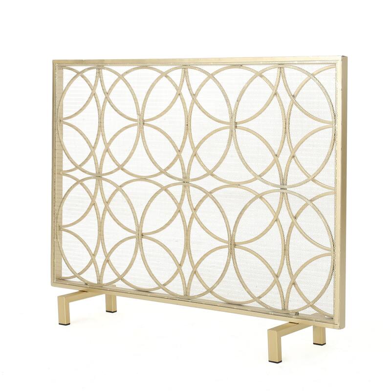Roomfitters Modern Geometric Fireplace Screen, Single-Panel Design with Stylish Circle Patterns and Durable Mesh