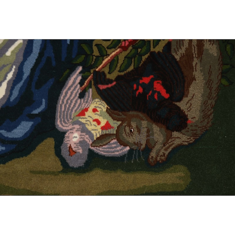 Hand Knotted Oriental 100% Wool Carpet Traditional Pictorial Multi-Colored Tabriz Area Rug - 4' 3'' X 3' 2''