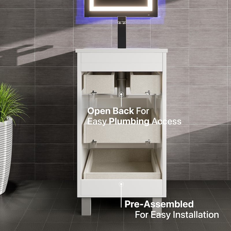 Eviva Deluxe 20"W x 18"D Vanity with White Porcelain Integrated Sink