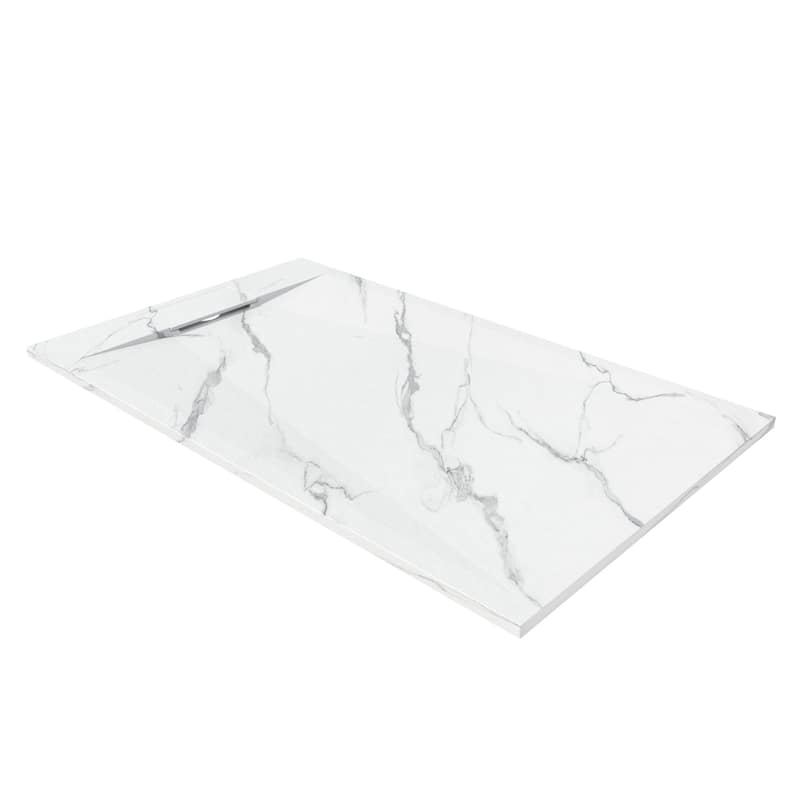 SMC Alcove Shower Pan Base with Reversible Drain, Low Profile, Wheelchair Access, Slip-Resistant, cUPC Certified - Carrara White - 60' x 36"