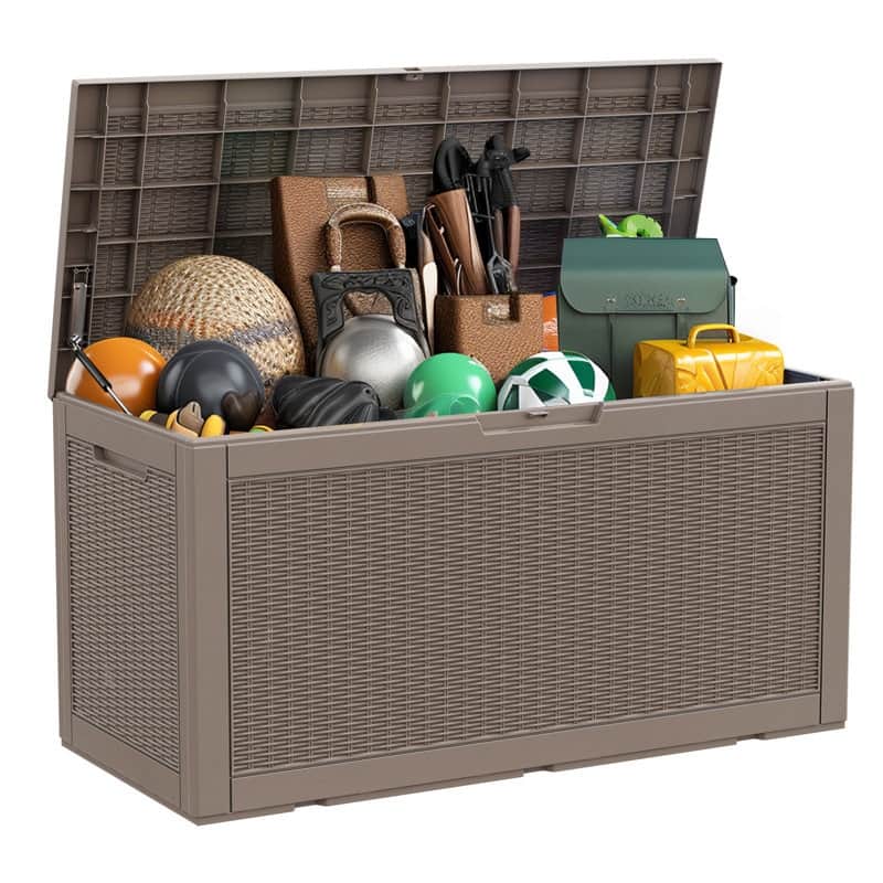 Outdoor Patio Storage Resin Lockable Deck Box - 100gal.Wicker-LB