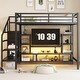 preview thumbnail 5 of 26, Full Size High Metal Loft Bed Frame with Entertainment TV Stand, Shelves, LED Light Strip, Charging Station, Staircase Wardrobe