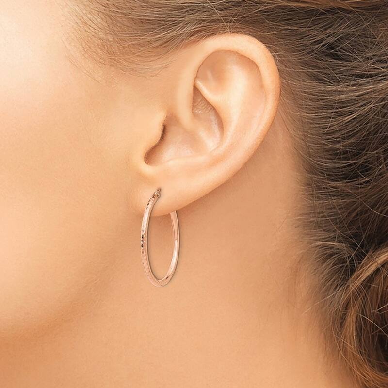 Curata 10k Rose Gold 2mm Diamond Cut Round Hoop Earrings - 20mm 25mm 30mm