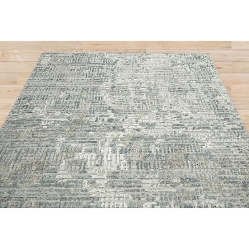 Hand Knotted Gray Tibetan Wool/Bamboo Silk Modern Oriental Area Rug