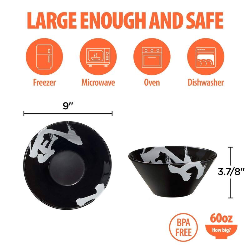 Ceramic Japanese Ramen Bowl Set, 60oz Large Ramen Bowls with Chopsticks, Spoons and Chopstick Rests Bowl Salad, Poke, Soup, Udon