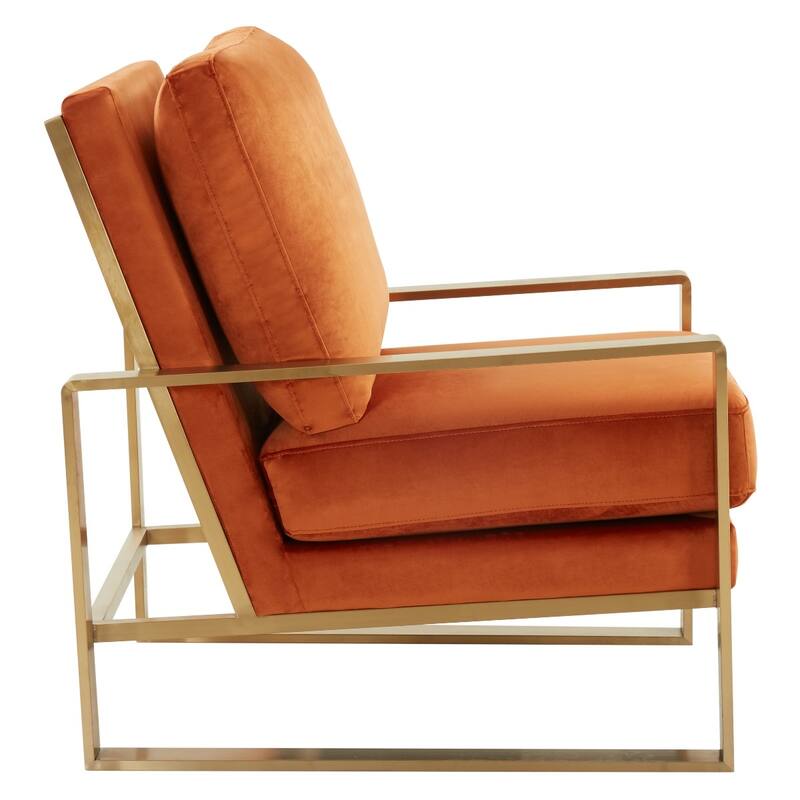 LeisureMod Jefferson Modern Velvet Accent Armchair With Gold Base