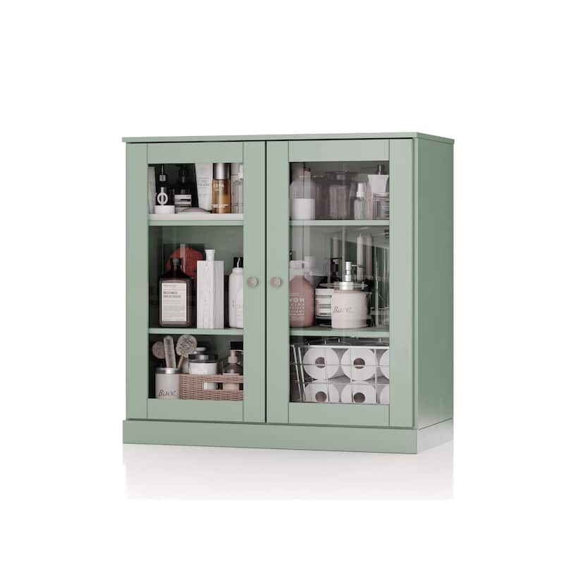 Palace Imports 100% Solid Wood 32" Bathroom Cabinet with Clear Glass Doors and Adjustable Shelves