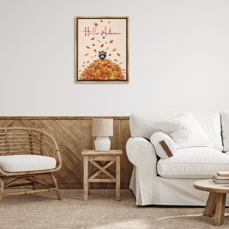 Stupell Hello Autumn Raccoon Framed Floater Canvas Wall Art Design By Elizabeth Tyndall