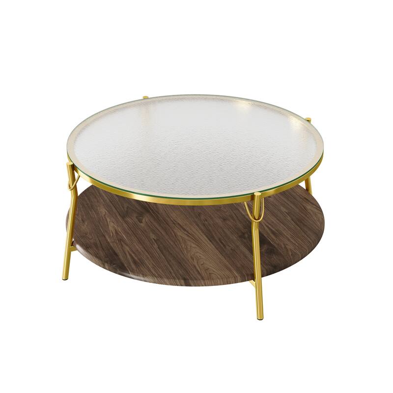 Modern Round Walnut 2 Tiered Coffee Table