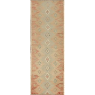 Hand Woven Oriental 100% Wool Carpet Southwestern Tribal Multi-Colored Kilim Runner Rug - 9' 8'' X 2' 8''