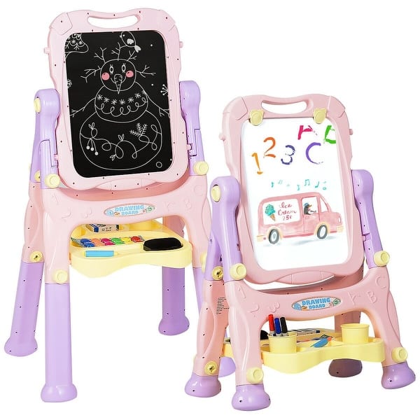 slide 2 of 5, Kids Height Adjustable Double Side Magnetic Art Easel-Purple - 24" x 19" x 43"(L x W x H)