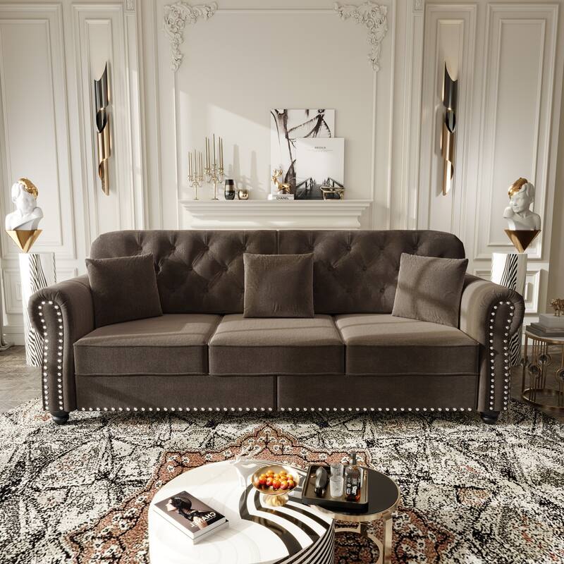 Mid-Century Modern Chesterfield Sofa with Button Tufted