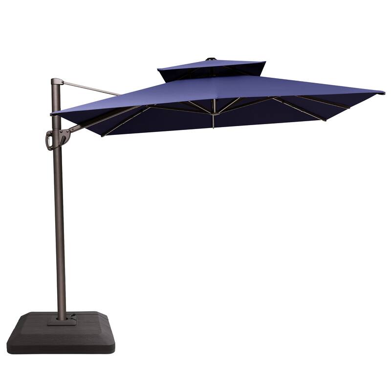 11 x 9 ft Patio Cantilever Offset Umbrella with 360-degree Rotation with Base Stand