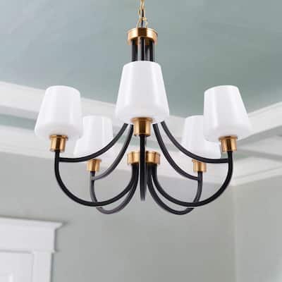 CO-Z 5-Light Modern Farmhouse Chandelier Pendant Light with Opal Glass Shades
