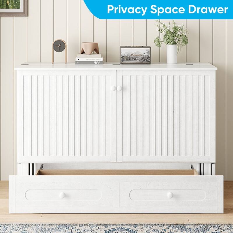 Mixoy Queen Murphy Bed Chest with Charging Station and Storage Drawer,No Mattress