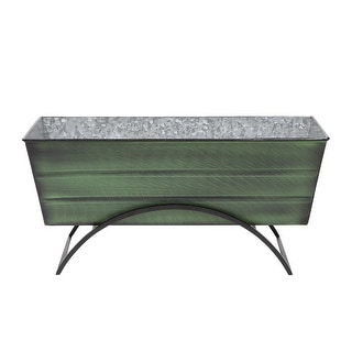 Achla Designs Medium Galvanized Steel Flower Box with Odette Stand, 24 Inch Wide, Green