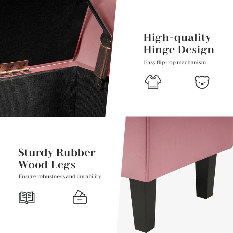 Velvet Storage Bench With Rubber Wood Legs for Bedroom
