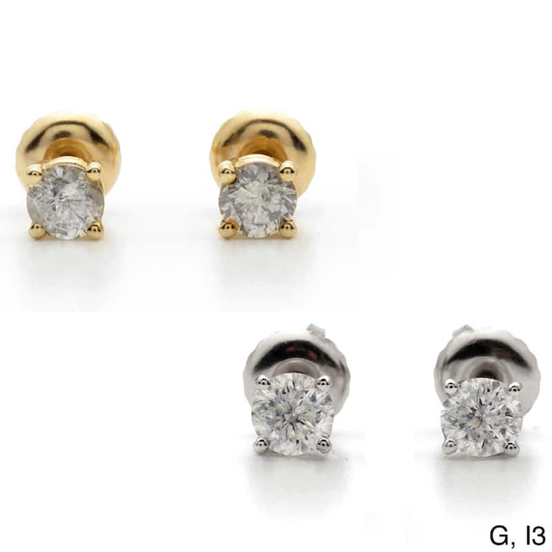 Auriya 18k Gold 1 1/2ctw Round Diamond Stud Earrings Clarity-enhanced (E-F, G-H, H-I or J-K, VS1-VS2, SI1-SI2, I1-I2 or I2-I3) - G, I3 - White