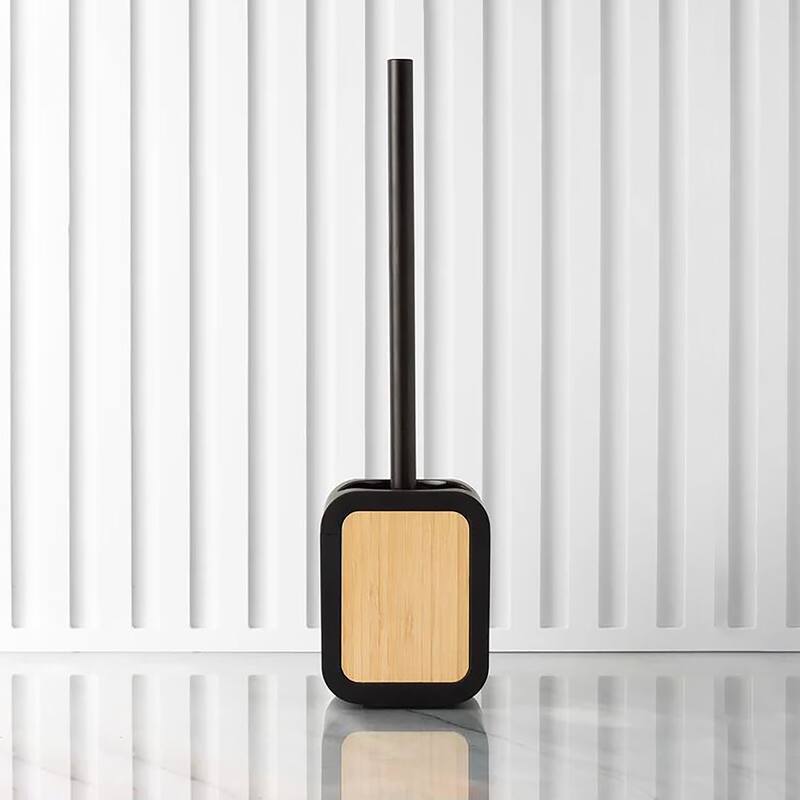 Toilet Brush and Holder Rubber and Wood - 4 L x 3.9 W x 15.2 H