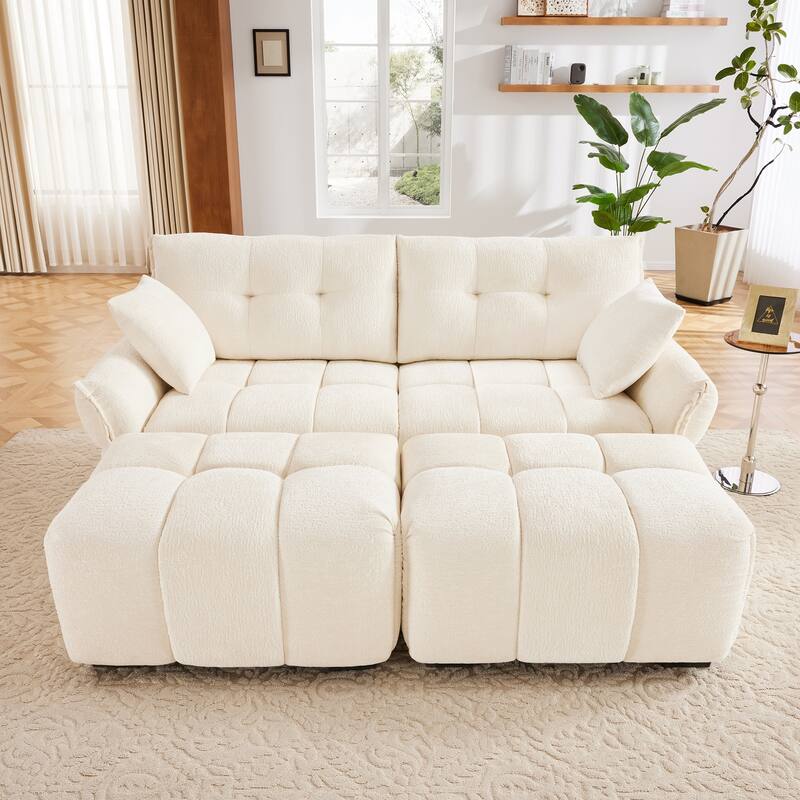 Modular 4-Seat Chenille Sofa Set with 2 Ottomans, High-Resilience Cushions and Solid Wood Frame
