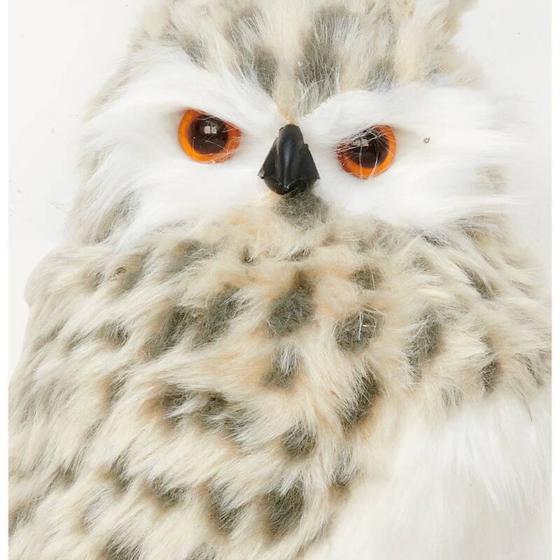 14" Standing Spotted Artificial Snow Owl - 14
