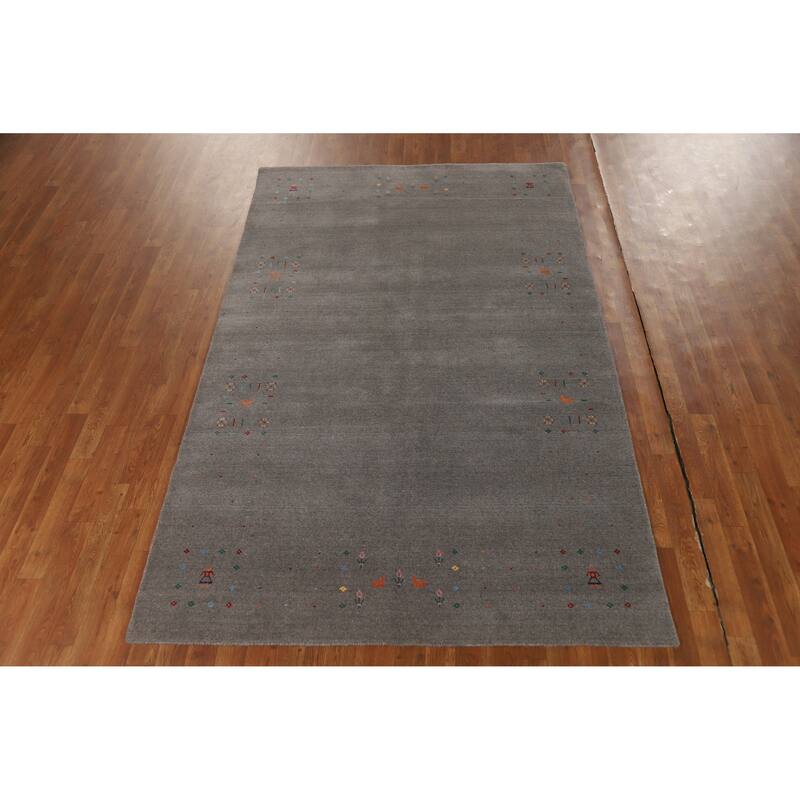 Hand Knotted Oriental 100% Wool Carpet Tribal Tribal Greys & Charcoal Gabbeh Area Rug - 8' 2'' X 5' 1''