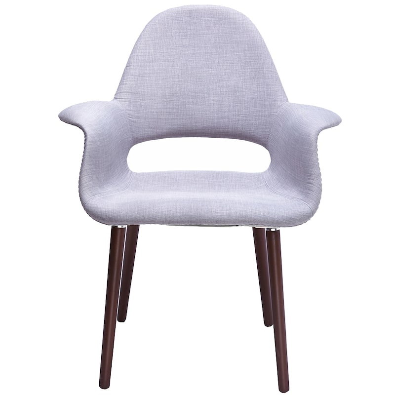 Organic Upholstered Fabric Modern Armchair with Dark Brown Wooden Legs for Dining Room Office or Accent Lounge Side Chair - Light Grey