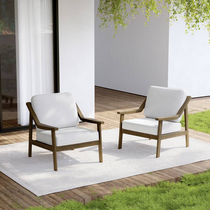 Set of 2 Outdoor Teak Wood Patio Chair with Cushion