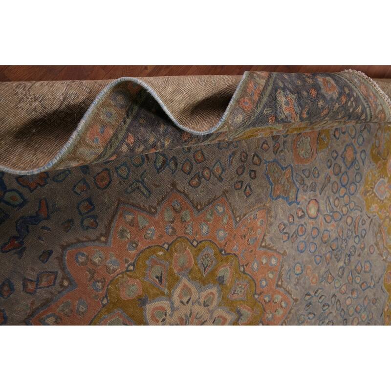 Distressed Tabriz Vintage Persian Area Rug Handmade Grey Wool Carpet - 9'10" x 12'10"