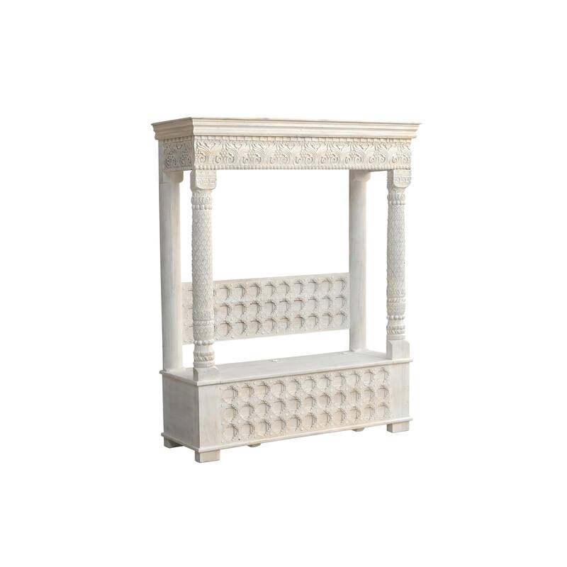 Clara Carved Solid Wood Hall Tree Bench - White