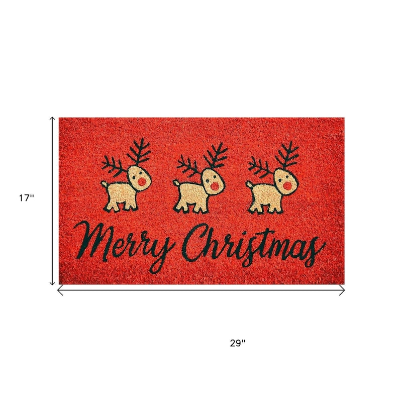 HomeRoots 17" X 29" Red And Black Coir Reindeer Outdoor Christmas Door Mat - 17' X '29