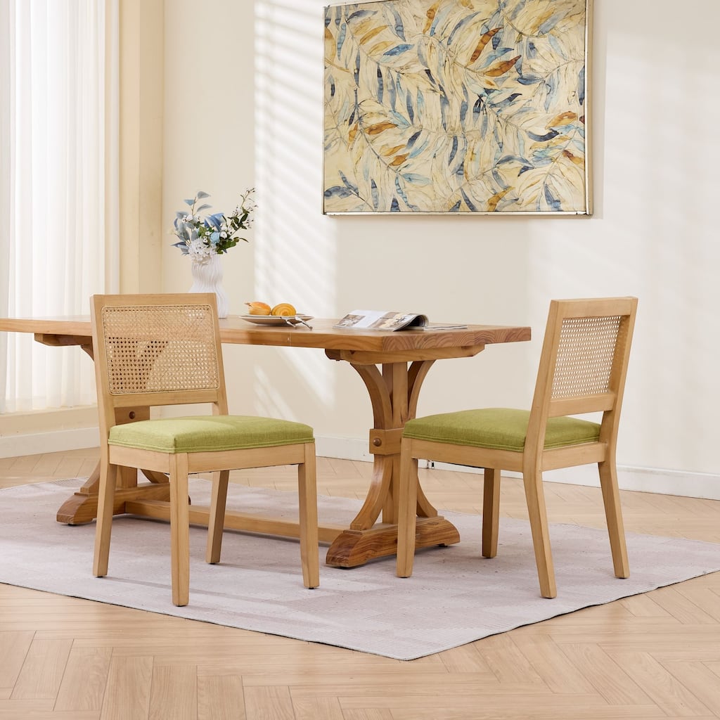 Farmhouse Rattan Dining Chairs Set of 2,Kitchen & Dining Room Chairs, Cane Upholstered Kitchen Side Chair with Hardwood Frame
