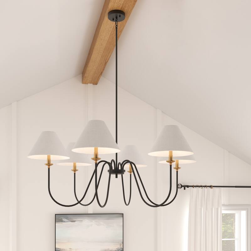 Acroma 6-light Black/Glod Chandelier with Fabric Shade